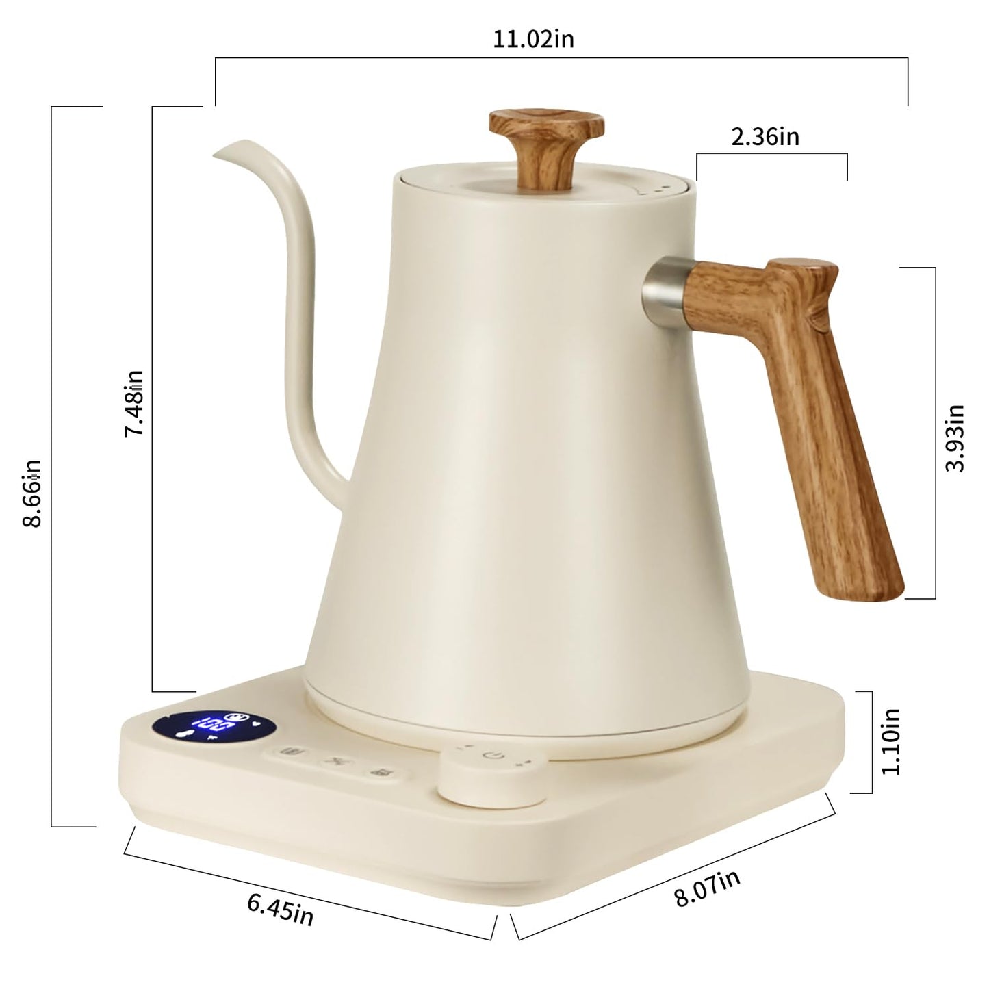 Electric Kettles, Gooseneck Electric Kettle, ±1℉ Temperature Control, Stainless Steel Inner, Quick Heating, for Pour Over Coffee, Brew Tea, Boil Hot Water, 0.9L (White)