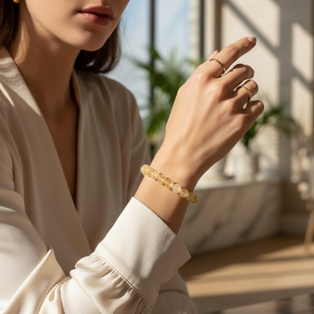 The Vida Handmade AAA+ Quality Crystal Stretch Elastic Bracelet - Nature Gemstone - Jewelry Gift - Holiday Gift - For Women & Men (Citrine)