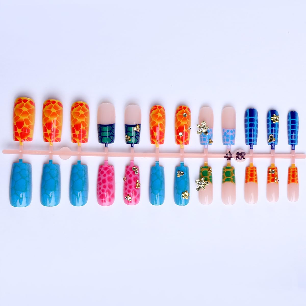 plalely Press on Nails French Tip, Handmade Acrylic Press on French Tip Nails with Flower Designs,Long Square Nail Press Ons for Women 24pcs