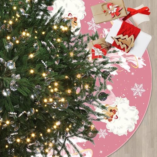 Festive Tree Skirt, Pink Christmas Mat, Kris Kringle Tree Wrap, Rosy Santa Accents, for Den, Nursery, Yard, Indoors, Outdoors, Seasonal Xmas Decor