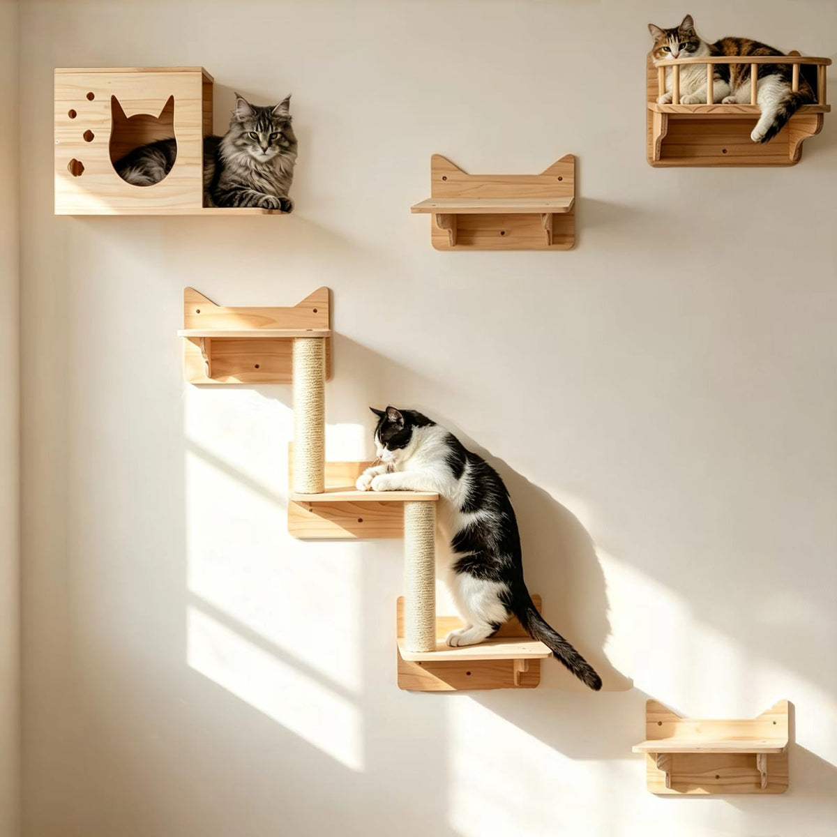 MIUZMORE Cat Wall Shelves, 9-Piece Cat Wall Furniture with Sisal Mats