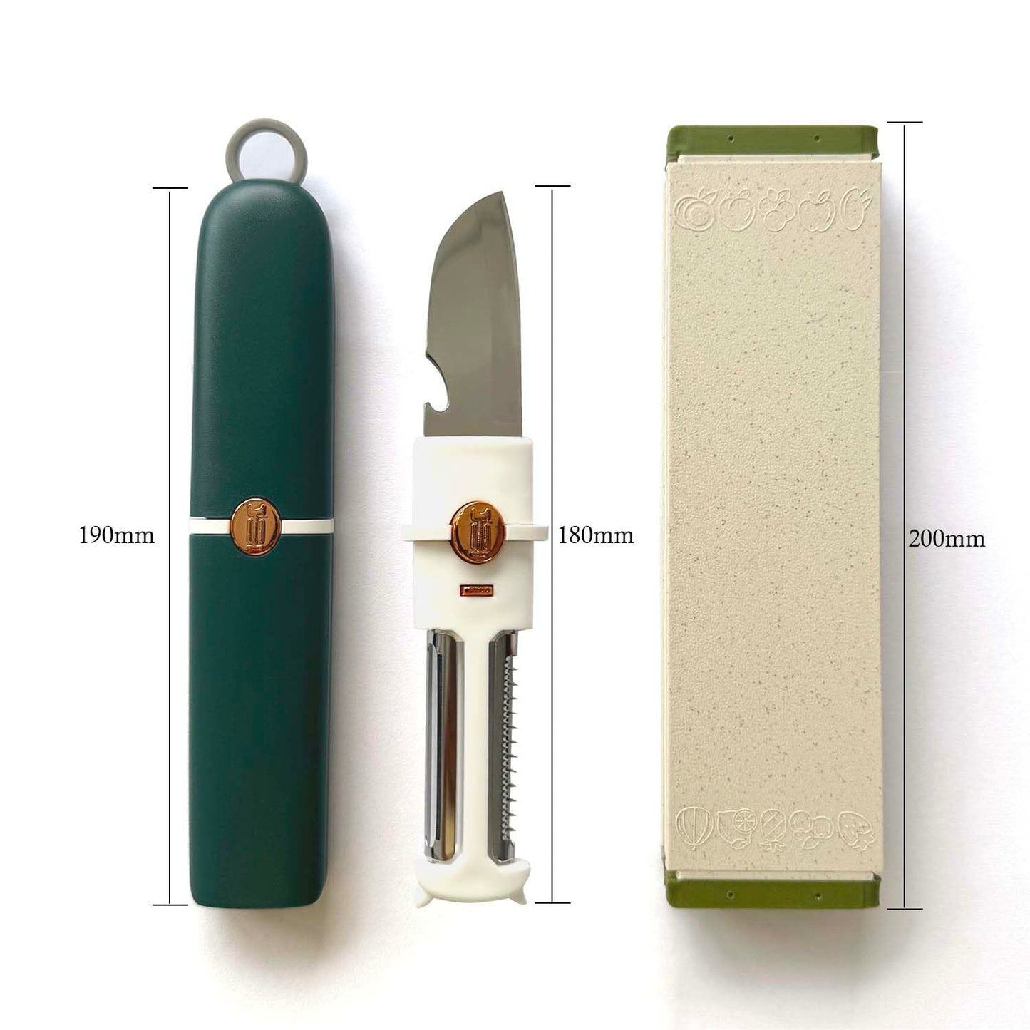 Maeluo 5-in-1 Small Cutting Board Set, Multifunctional Travel Stainless Steel Fruit Knife with Cover, Outdoor Portable Peeling Fruit Potato Peeler for Travel, Camping, Kitchen (Orange)