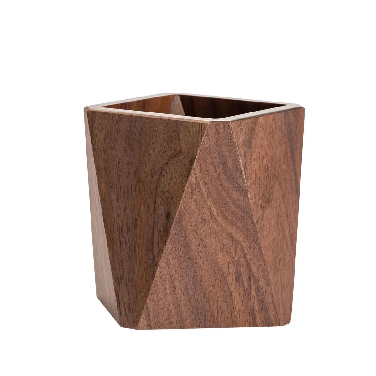 EOKPHULL Wooden Pen Holder for Desk, Multi-Functional Pen Cup Pencil Holder for Office School Supplies Storage, Black Walnut Desk Organizer and Accessories(Prismatic)