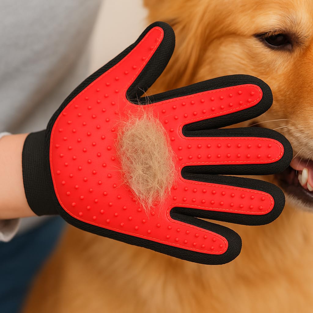 Pet Grooming Set – Red Bath Glove + Microfiber Towel (2-Piece Dog & Cat Spa Bundle)