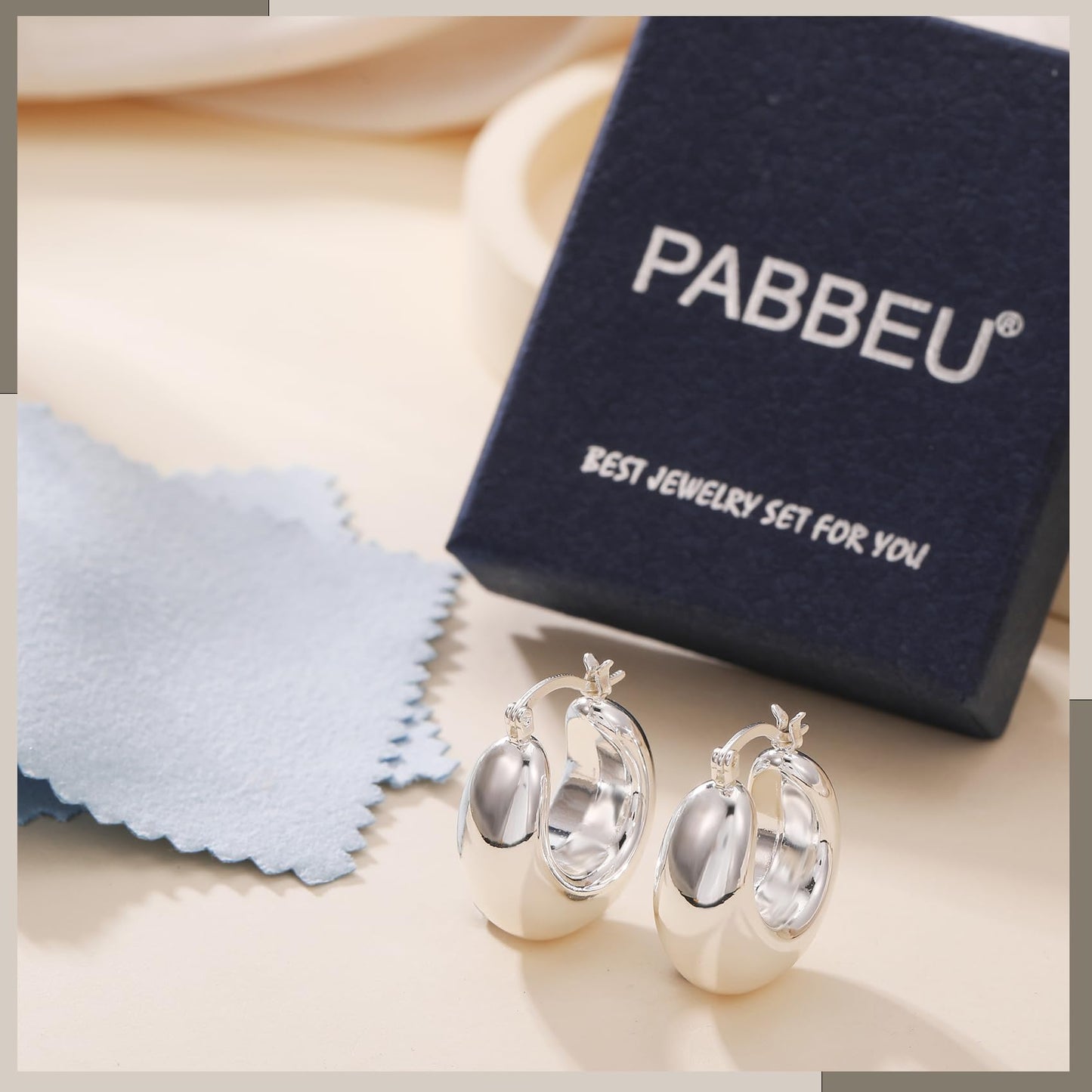 PABBEU Chunky Silver Hoops Earrings for Women, Hypoallergenic Lightweight 925 Sterling Silver Oval Hoop Earring, Sterling Silver Thick Hoop Earrings for Women (25mm)