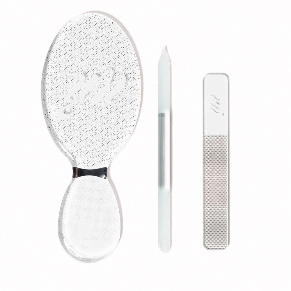 YN Young Nails Glass File Kit - Durable, Etched Glass for Natural Nails, Includes Cuticle Pusher, Foot File & Nail File