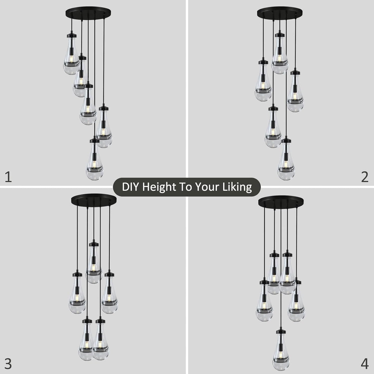 Bronze 5 Light Raindrop Chandeliers, Black Cluster Pendant Light Teardrop Dining Room Light Fixture Pendant Lights Kitchen Island, Hanging Ceiling Pendant Lighting for Entryway Living Room