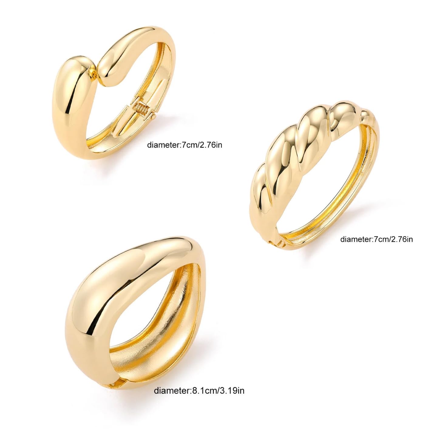 KKPOT Chunky Gold Bangle Bracelets for Women – 14K Gold Plated, 3-Piece Stackable Cuff Bangles Set, Trendy Minimalist Jewelry (Gold-2)