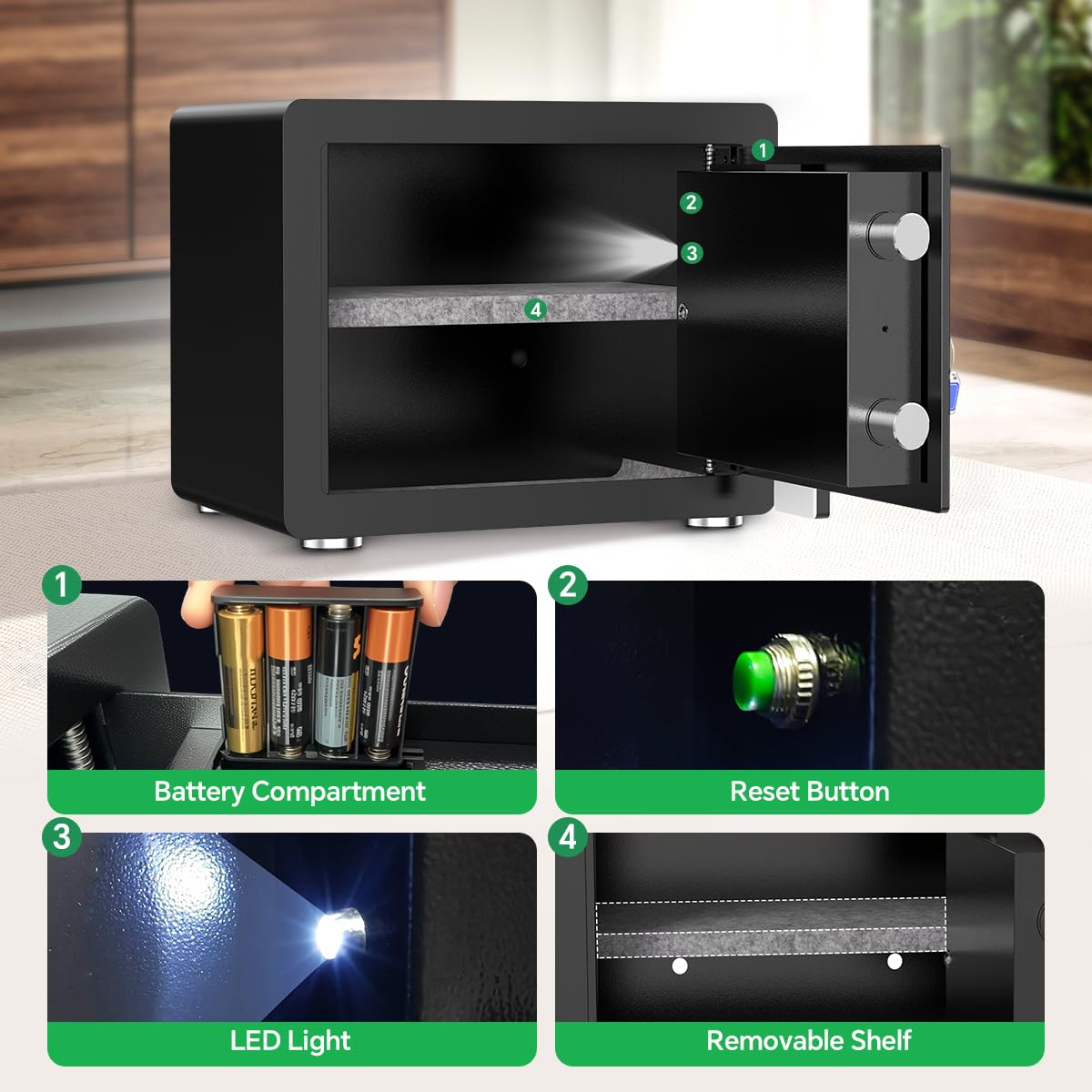 Safe Box with Digital Keypad & Alarm System - Electronic Lock Box for Jewelry Cash with Adjustable Shelves - Includes LED Light & Fireproof and Waterproof Bag(0.8/1.0/1.3/1.53/2.5Cuft)
