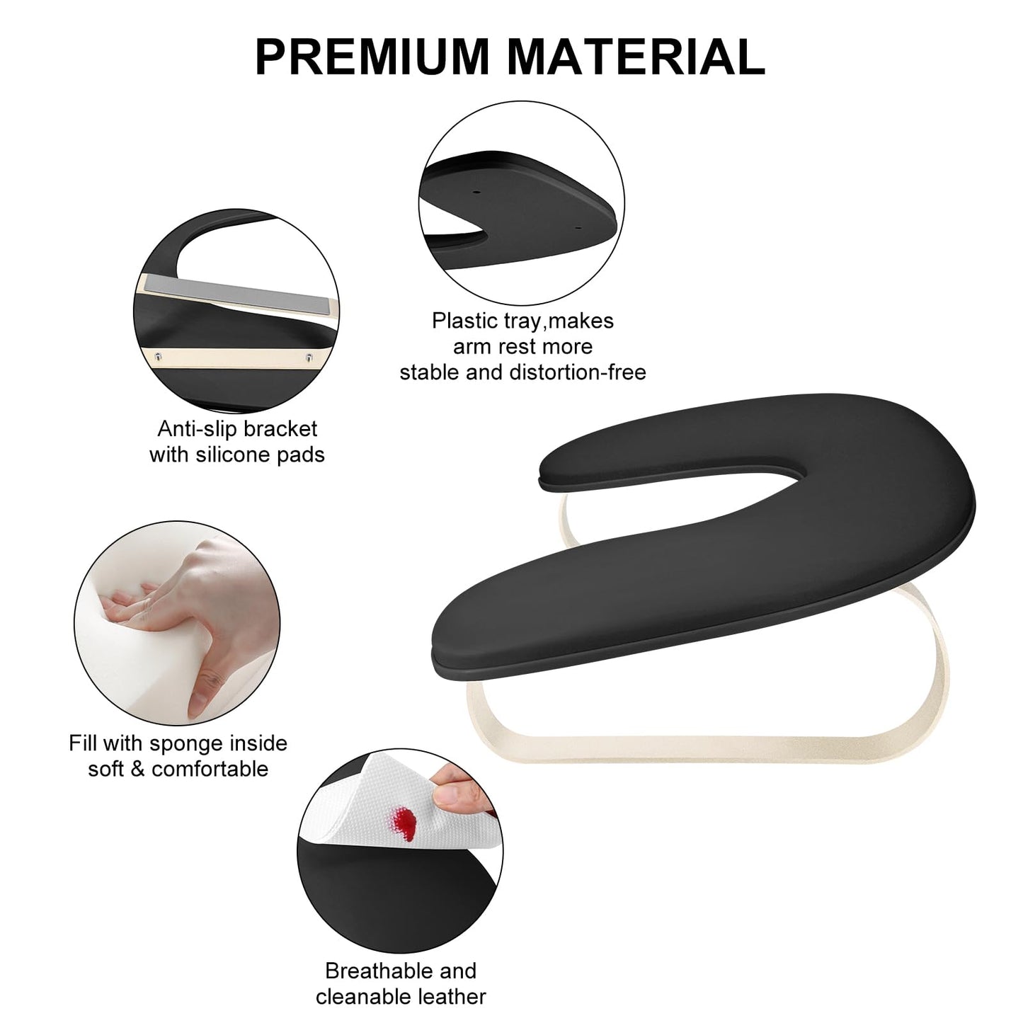 Manicure Arm Rest for Nails Tech,Cleanable Leather Nail Hand Rest,U Shaped Nail Arm Rest Stand with Aluminum Alloy Holder,Antislip Pads