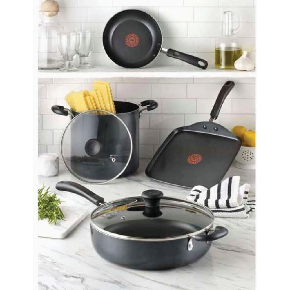 T-Fal Specialty Nonstick Saute Pan with Glass Lid 5 Quart, Oven Broiler Safe 350F, Cookware, Deep Frying Pan with Handle, Skillet, Kitchen, Pots and Pans, Dishwasher Safe, Black