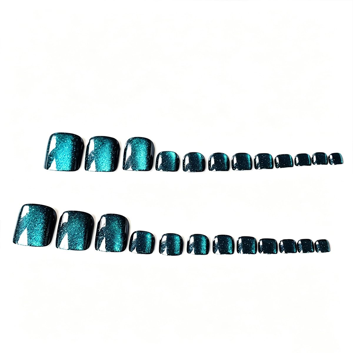 Dark Blue Cat Eye Press on Toenails Short Square Fake Toe Nails Glossy Chrome False Toe Nails Gradient Acrylic Toenails Reusable Full Cover Glue on Toe Nail for Women Manicure 24Pcs