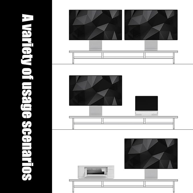FENSULN Dual‑Tier Monitor Stand for Modern Desk Setup – Minimalist Wooden and Metal Riser Shelf with Transparent Acrylic Feet for Dual Monitors, Laptops, Home Office Aesthetic,Brown and White