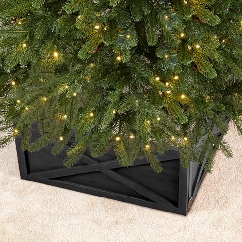 Glitzhome Christmas Tree Collar, 22" L Farmhouse Wooden Black Tree Collar Tree Base Cover, Decorative Christmas Tree Collar for 7.5ft Tree