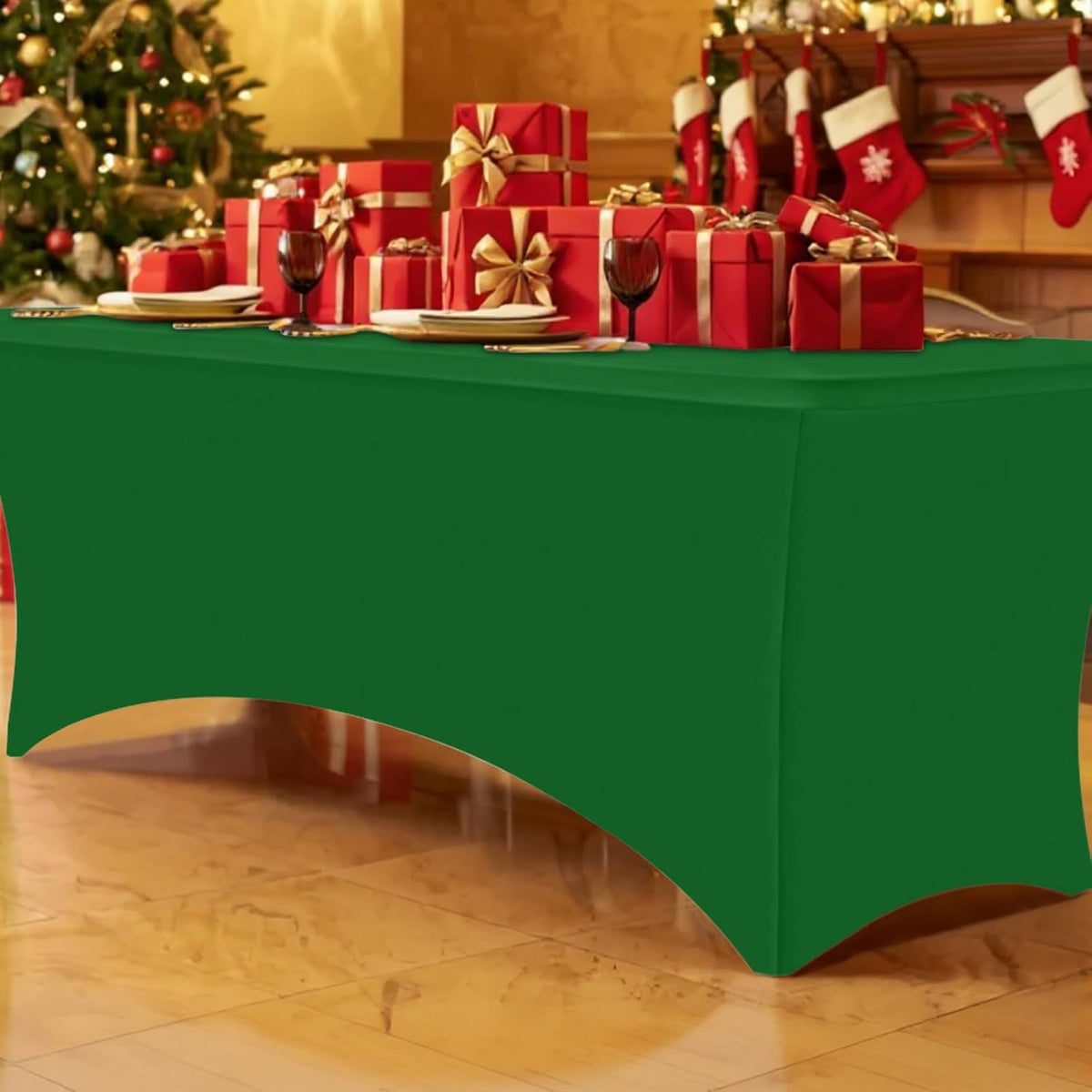 Smiry 2 Pack Spandex Table Cloth 6FT, Elastic Fitted Stretch Tablecloths, Washable and Wrinkle Free Rectangular Patio Table Cover for Outdoor, Wedding, Banquet (Emerald Green, 72Lx30Wx30H Inch)