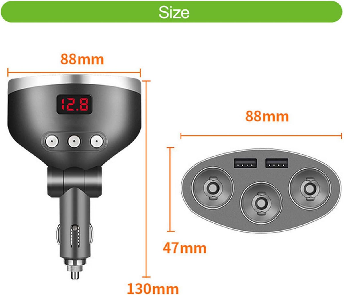 Car Charger,120W 3-Socket Cigarette Lighter Power Adapter DC Splitter 3.1A Dual USB Car Charger 12/24V with LED Voltage Display for Smartphone