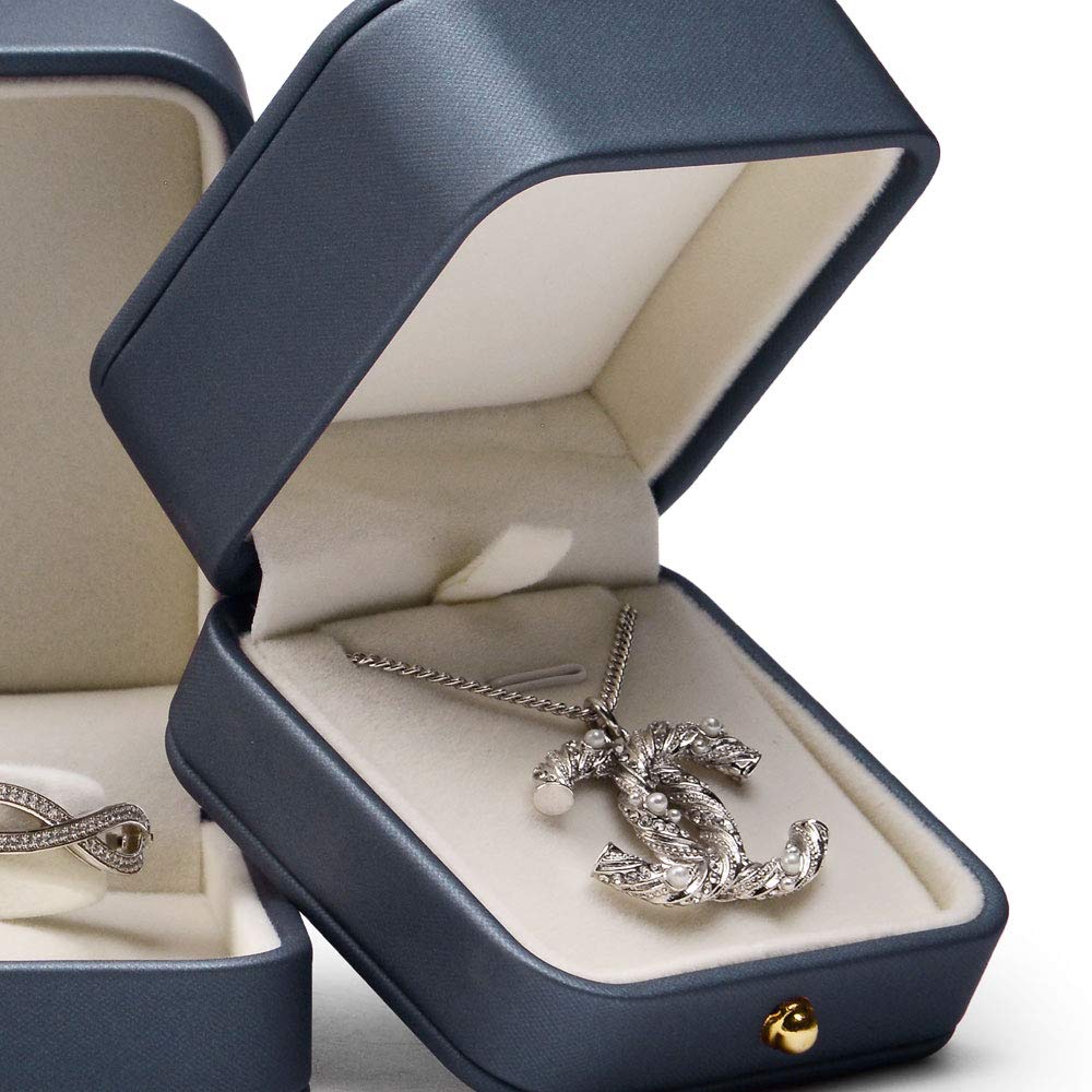 Oirlv Premium Leather Necklace Pendant Box Velvet Interior Jewelry Gift Box Long Chain Necklace Display Storage Case(Steel-blue)