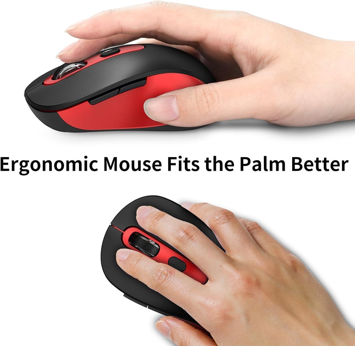 Wireless Mouse for Laptop, PC, Chromebook, Mac, MacBook, Silent Mouse with USB Nano Receiver, Side Button, 2400 DPI, Anti Slip Roller, 6 Button Ergonomics Cordless Computer Mice - Black Red