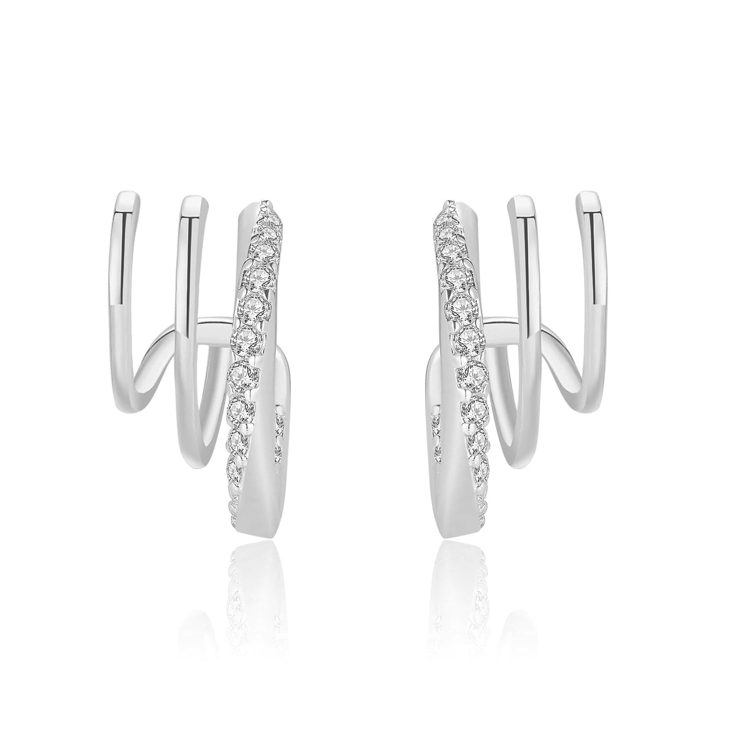 Obidos White Gold Plated Triple Huggie Illusion Stud Earrings | Gold Hoop Earrings for Women