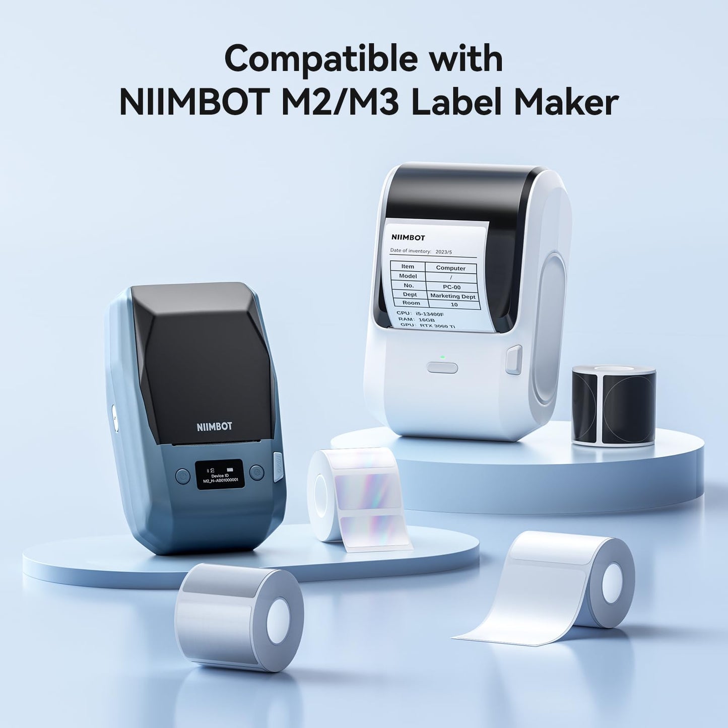 NIIMBOT M2/M3 Thermal Transfer Labels 1.18''×2.36'', 115 Tapes/Roll, for M2/M3 Label Maker, Long Storage Time, for Small Businesses, Freezer Refrigerator use(-20℃), Logo, Name, Date Labeling, White