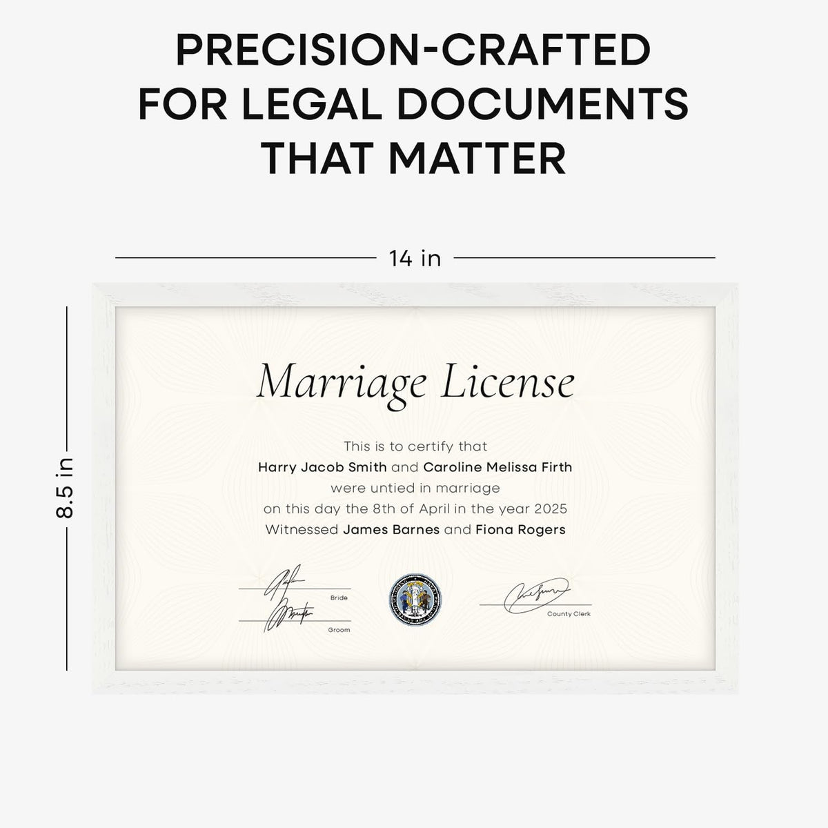 Homeforia 8.5x14 Marriage License Frame White, High End Oak 8.5x14 Certificate White Wood Frames, 8.5by14 Wooden Frame for Wall & Tabletop, 8.5 by 14 Picture Frames, Tempered Glass, Wall Kit, Set of 1