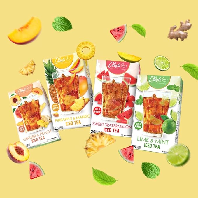 Olinda Herbal Ginger Peach Green Tea Organic Cold Brew & Hot Brew Bags Refreshing Fruity Antioxidant Drink