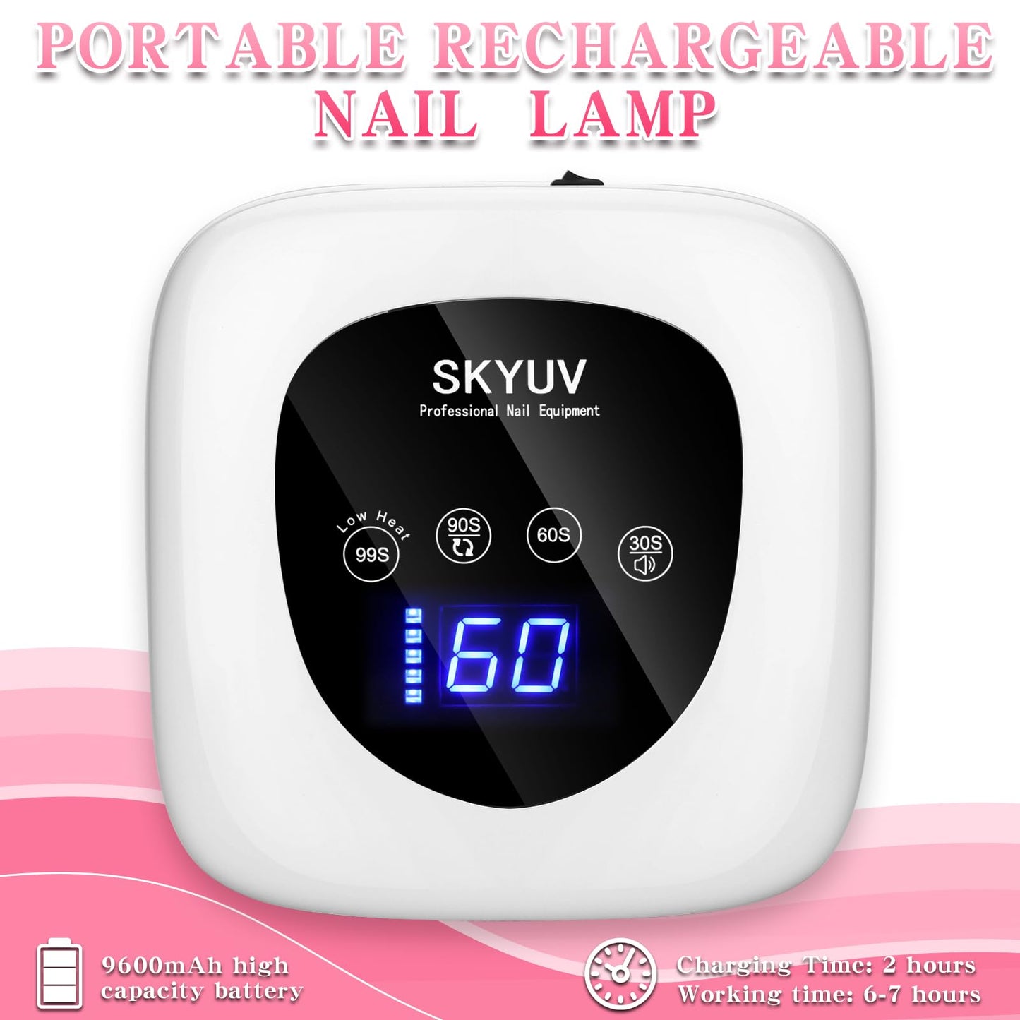 Rechargeable UV LED Nail Lamp, SKYUV Cordless Nail Dryer for Gel Polish, UV Nail Lamp with 4 Timers Setting and LED Touch Screen, Professional Curing Lamp Light with 30 Beads for Salon and Home 