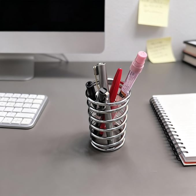 Stainless Steel Toothbrush Holder Spring Shape Pen Holder Makeup Brush Organizer Toothbrush Stand 