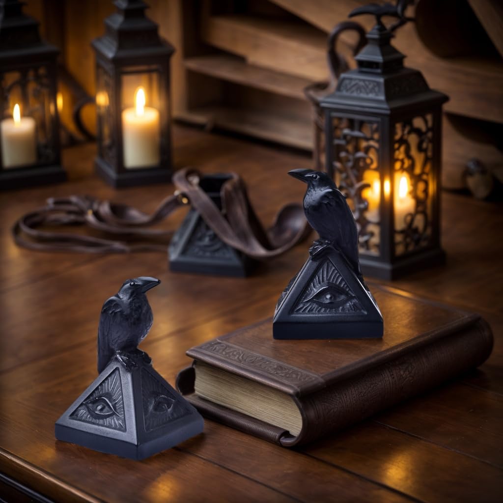 DZJXBZhu Natural Obsidian Creative Raven Figurines Halloween Skull Sculpture Statue Shelf Mantel Display Spooky Home Decorations Tiered Tray Decor Coffee Table Centerpieces Gift Collection