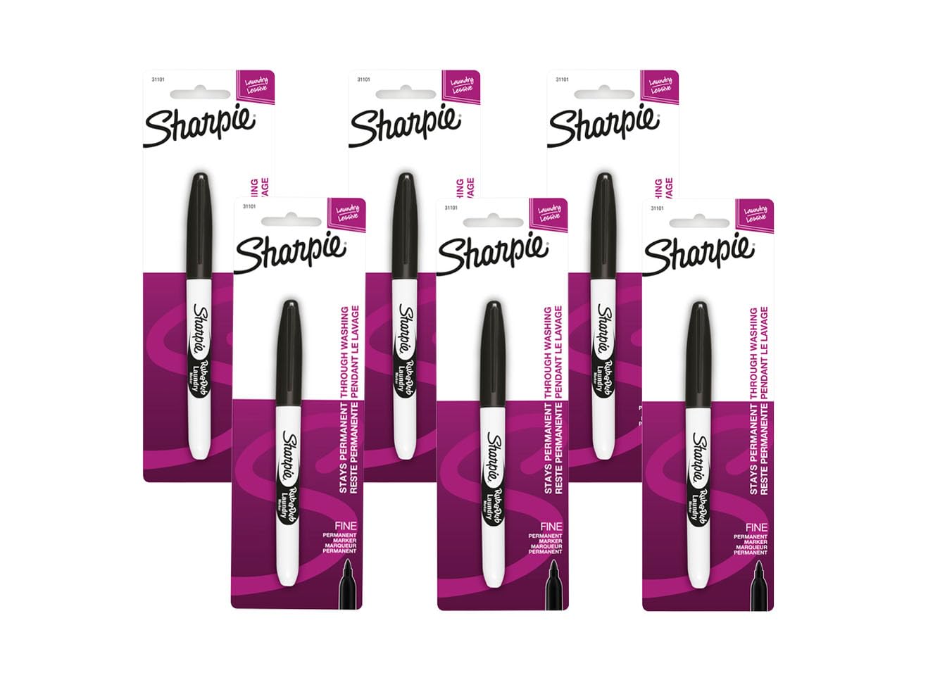 Sharpie Rub-A-Dub Laundry Marker, Fine Point, Black, 6 Count