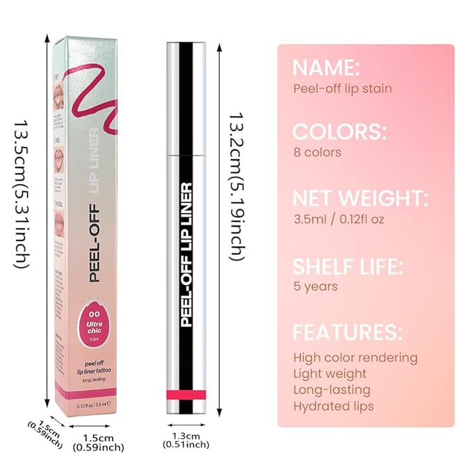 Matte Lip Stain Peel Off Lip Liner, Delicate Pink Peel Off Lip Stain Tattoo,Long Lasting & Waterproof Peel Off Lip Gloss Lip Liner,Transfer-Proof All Skin Types.0.12 fl oz #00