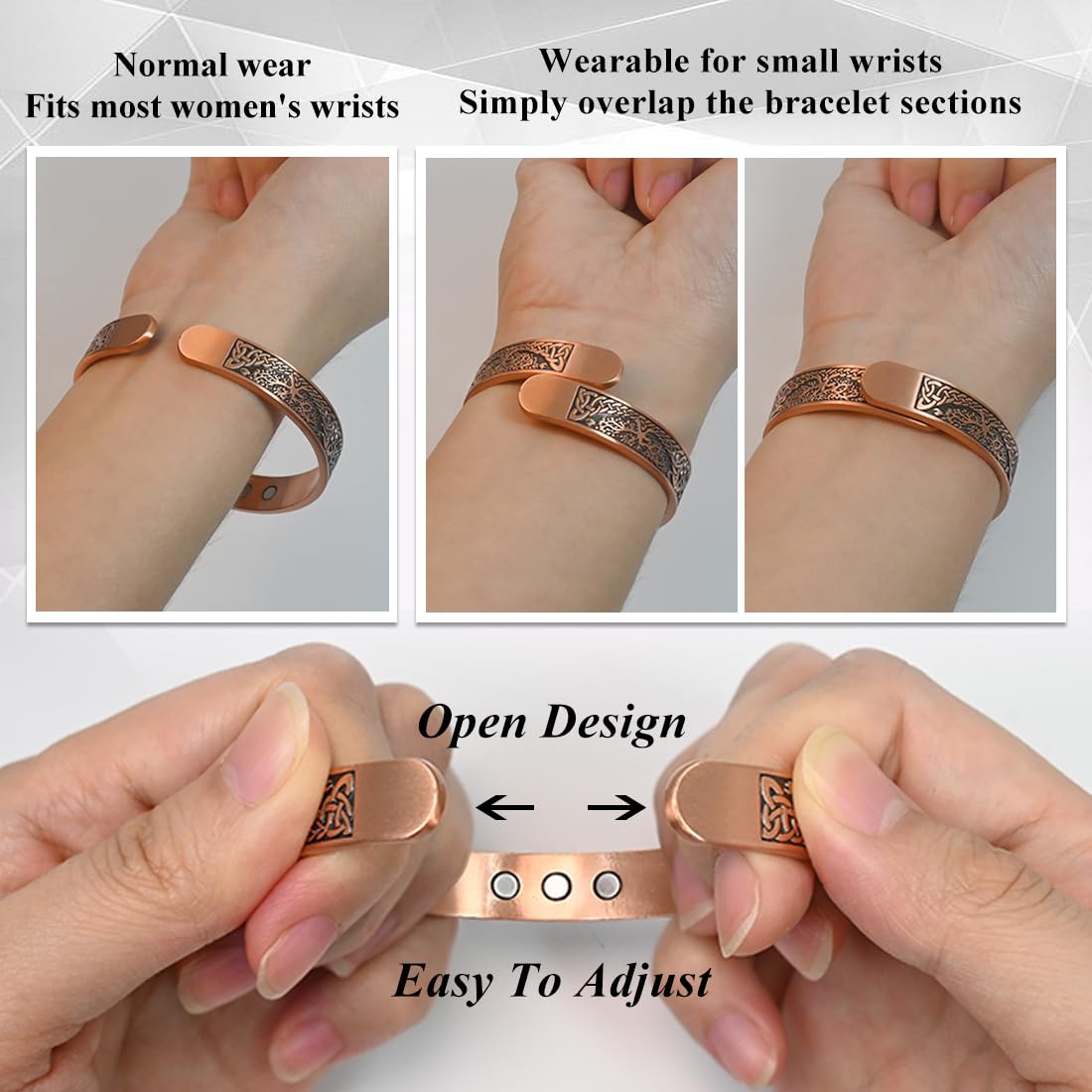 Vicmag Copper Magnetic Bracelet for Women and Men Ultra Strength Magnets 99.9% Pure Copper Strong Magnets Jewelry Gift Adjustable Length