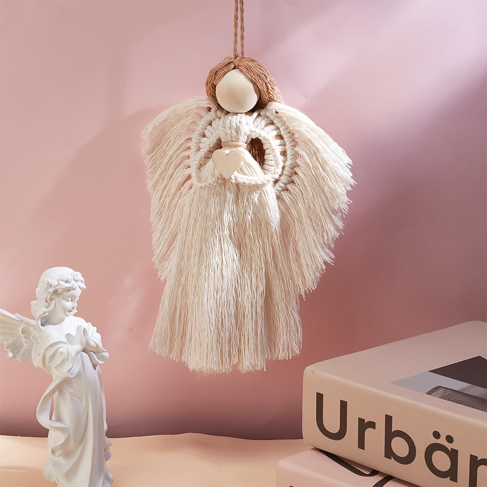 FREEBLOSS 4 Set Beginners Macrame Kit DIY Macrame Angel Kit DIY Macrame Kit for Beginners with Instructions Boho Angel Decor Adults Craft Kit for Adults Christmas Gift