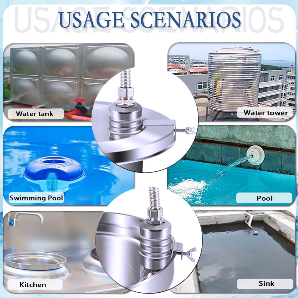 Float Valve,1/2" to 3/4" 1'' Water Level Control Float Valve, 304 Stainless Steel Fully Automatic Water Shut Off Valve, Automatic Water Level Controller for Water Tank, Pool, Livestock Troughs.