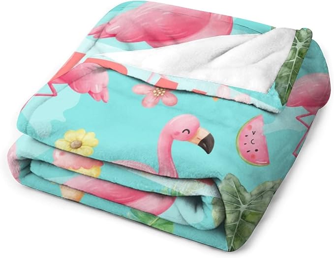 Custom Flamingo Blankets Gifts with Name - 50 x 60 Inches Cute Throw for Teens - Green Fluffy Warm Cozy Flamingo Blankets for Couch