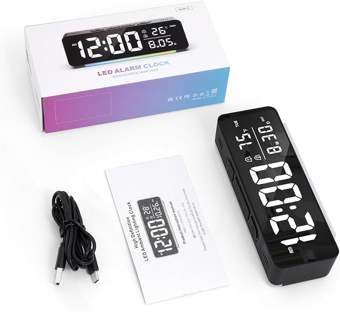 Digital Alarm Clock, LED Digital Clock for Heavy Sleepers/Kids with 11 Colors Night Light, 5 Levels Brightness, Dual Alarm, 3 Volume, Snooze, Night Mode, Desk Clock for Home, Bedroom, Office