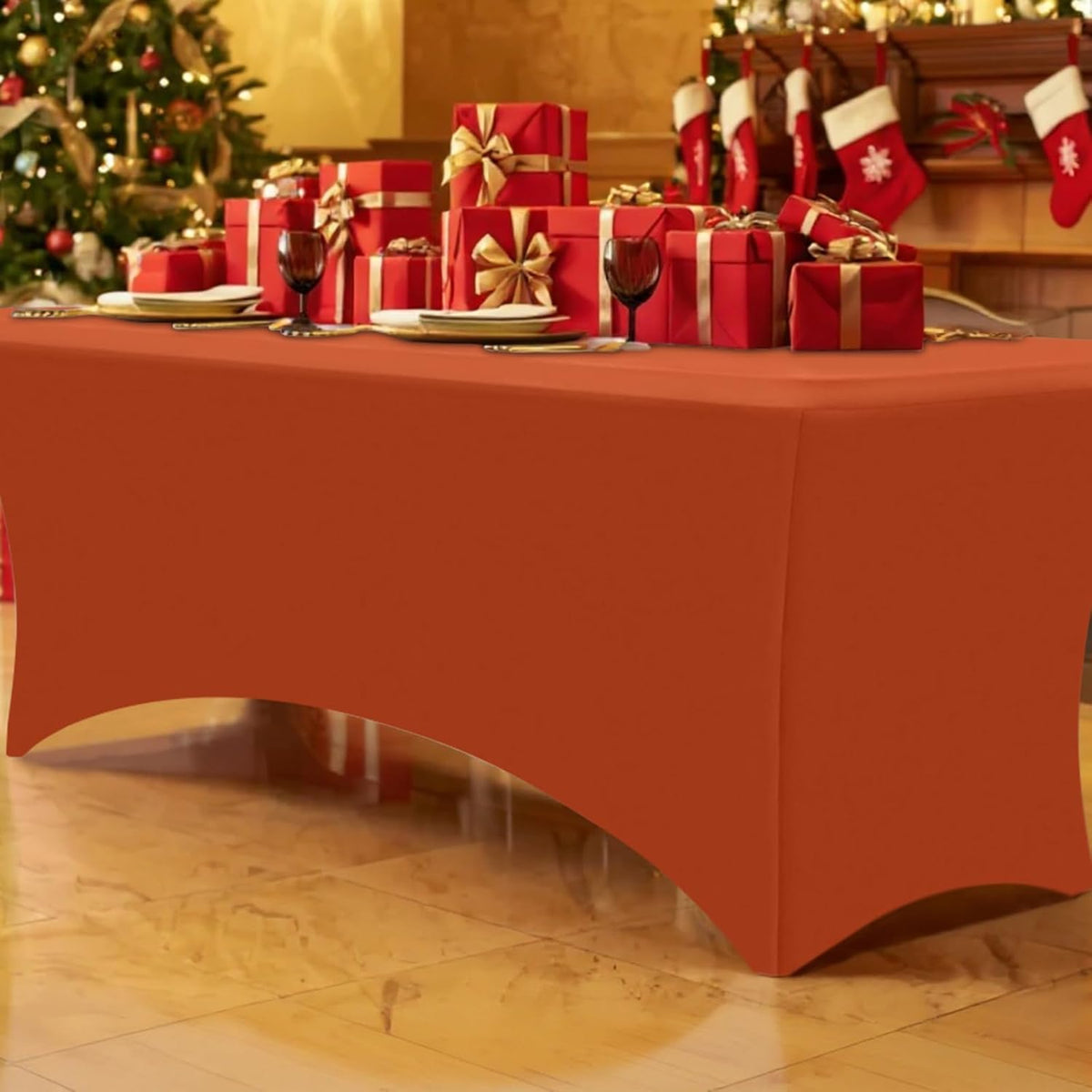 Smiry 2 Pack Spandex Table Cloth 6FT, Elastic Fitted Stretch Tablecloths, Washable and Wrinkle Free Rectangular Patio Table Cover for Outdoor, Wedding, Banquet & Parties (Rust, 72Lx30Wx30H Inch)