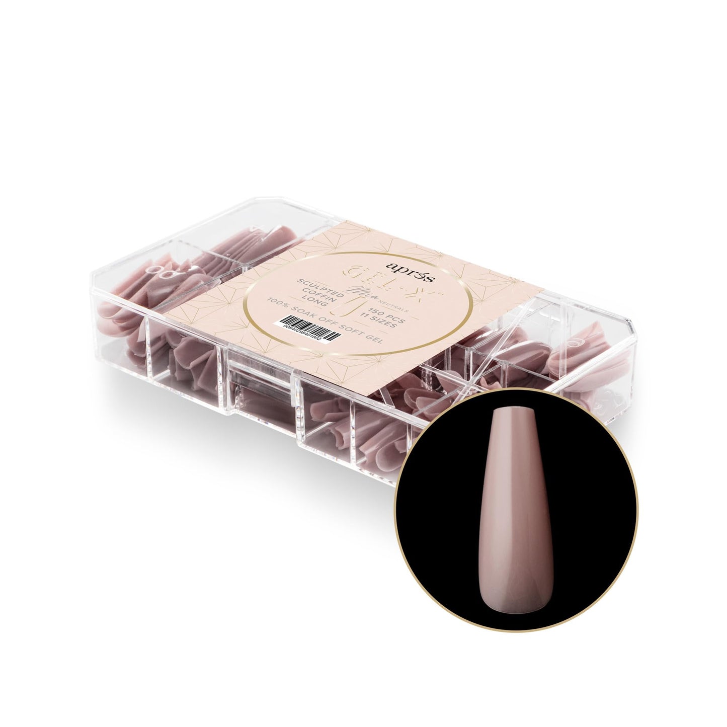 Apres Neutrals Gel-X Mia Box Of Press On Nails, 11 Sizes 00-9, Soft Gel Nail Tip Box (150pcs) (Sculpted Coffin Long, 150pcs)