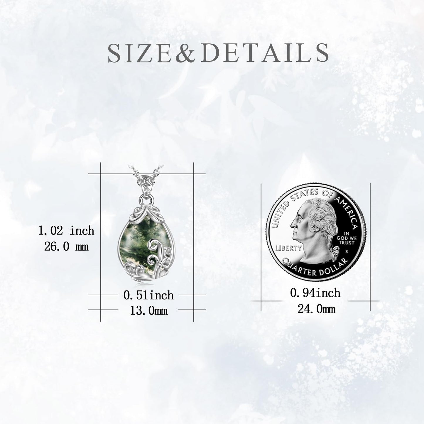POPLYKE Sterling Silver Moss Agate Filigree Teardrop Pendant Necklace Gemstone Crystal Jewelry for Women