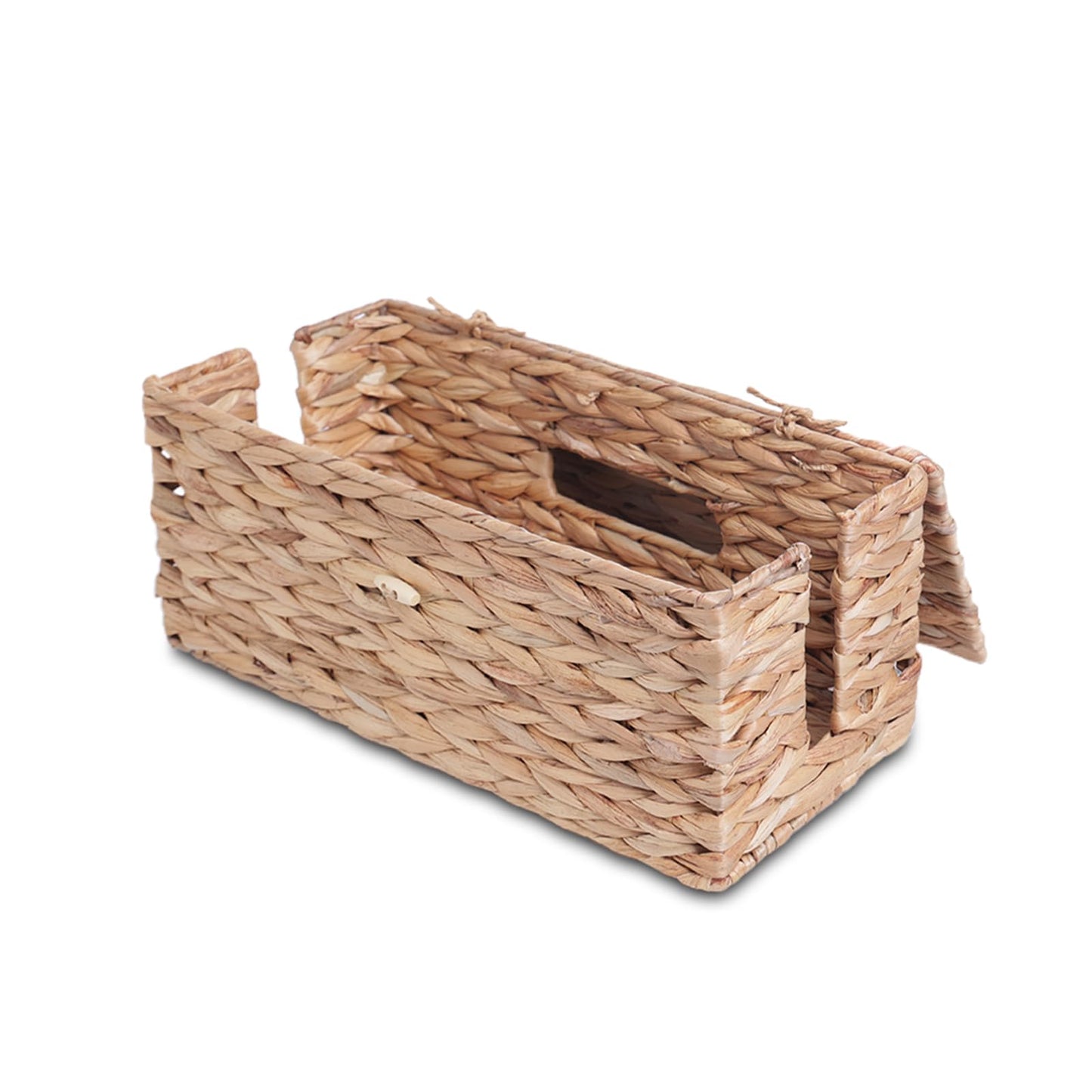 KWEEHAWTI Cable Management Box, Cord Hider Organizer Box with Lid 2-Pack,2 Side Open Slots Handwoven Water Hyacinth Storage Box for Power Strips, Floor, Desk, Office