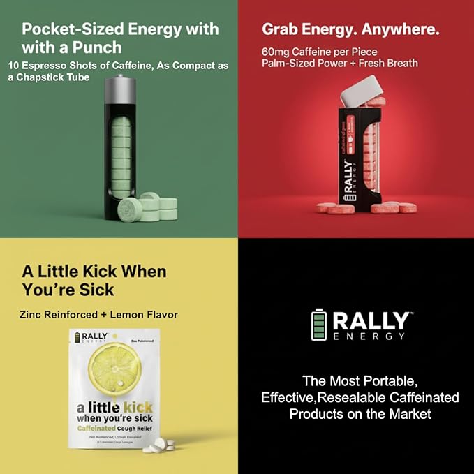 Caffeine Mints, 60milligram Caffeine, Instant Energy, Fresh Breath Caffeinated Minty Candy, 0 Sugar, Natural Wintergreen Flavor (6 Packs, 60 Mints)