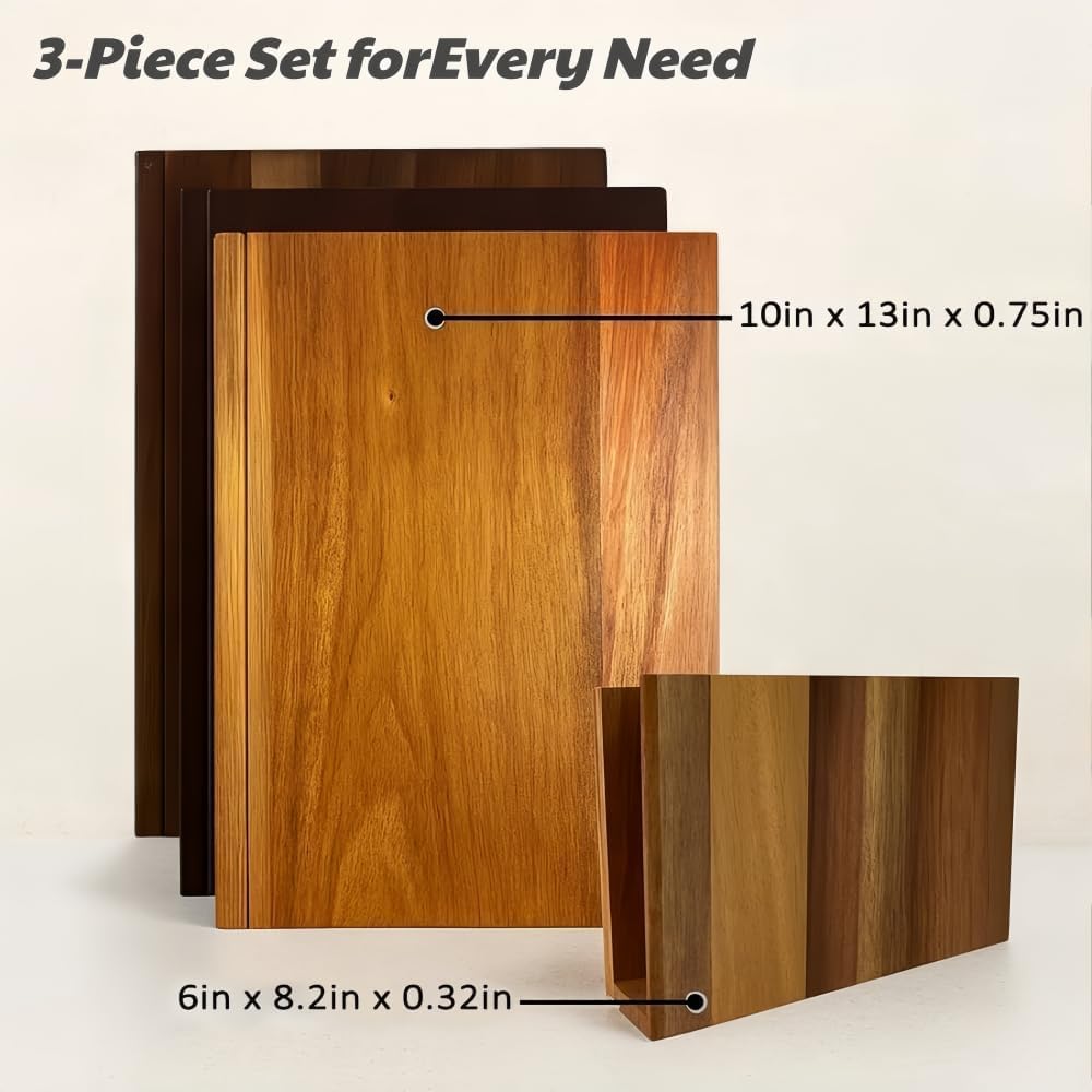 wood cutting board, 3-Piece Book Shaped Cutting Boards with Stand, Solid Walnut & Acacia Wood, Labeled Cheese & Fruit Boards, Kitchen Gift Idea