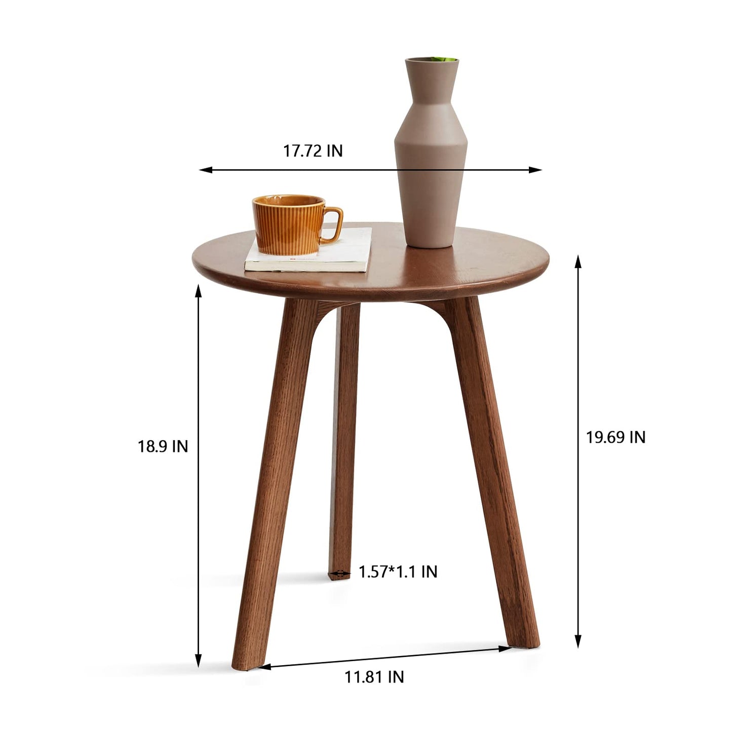 LIFE SKY Round End Table: Modern Solid Oak Wood Side Table with Three-Leg Design - Compact Balcony Plant Stand for Small Spaces & Urban Apartments