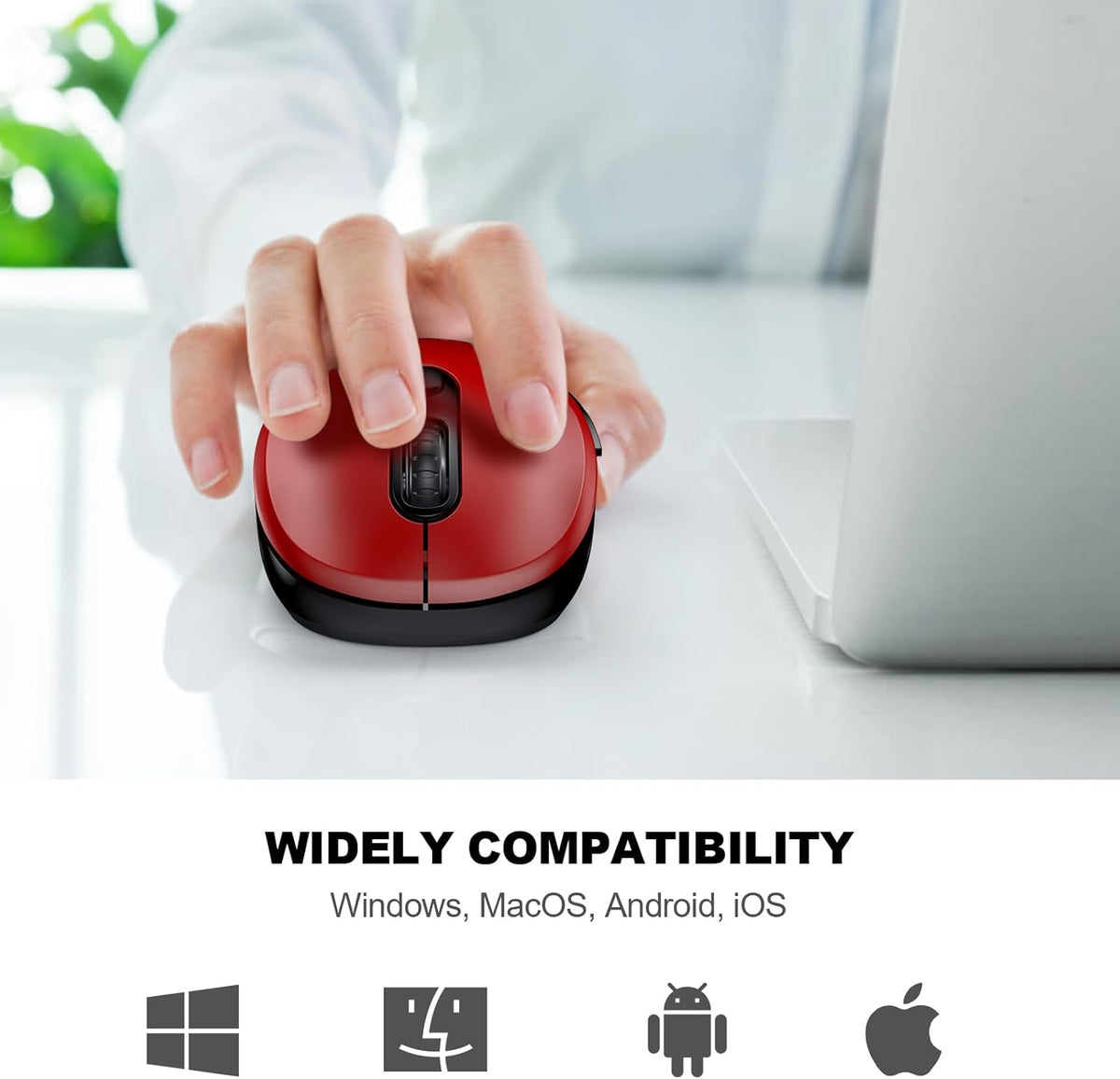 WisFox 2.4G Wireless Mouse for Laptop, Ergonomic Computer Mouse with USB Receiver and Type-C Adapter, 6 Button Cordless Mouse Wireless Mice for Windows Mac PC Notebook (Red)