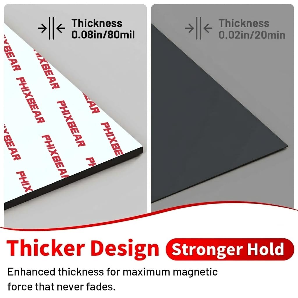 PHIXBEAR 80mil Strong Magnetic Sheet with Adhesive Backing, 8.28" x 11.7" High Magnetic Strength Ultra-Thick Flexible Rubber Magnets, Easy to Cut for Crafts,Fridge, Vehicle displays (1-Pack)