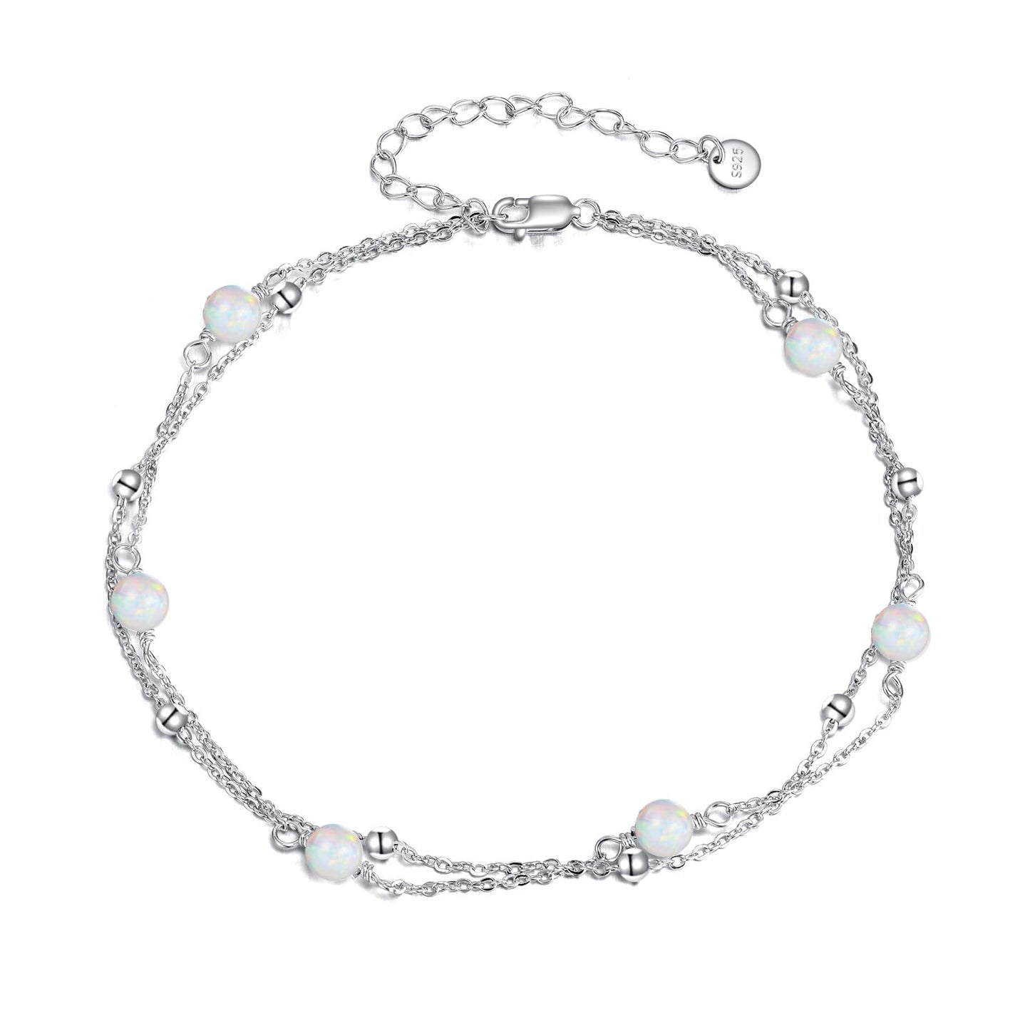 CRMAD Opal Bracelet for Women Sterling Silver Beach Jewelry Gift for Women (opal, bracelet 7+2'')