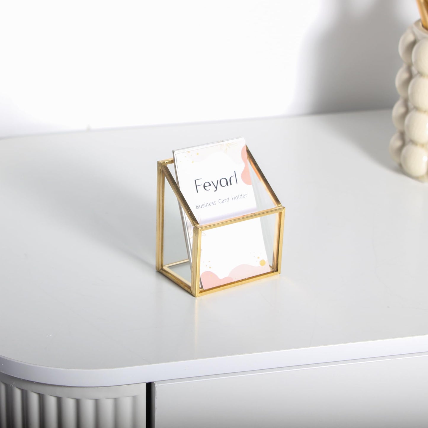 Feyarl Gold Glass Vertical Business Card Holder Business Cards Display Stand Clear Name Card Organizer Storage for Office Meeting Desk Countertop