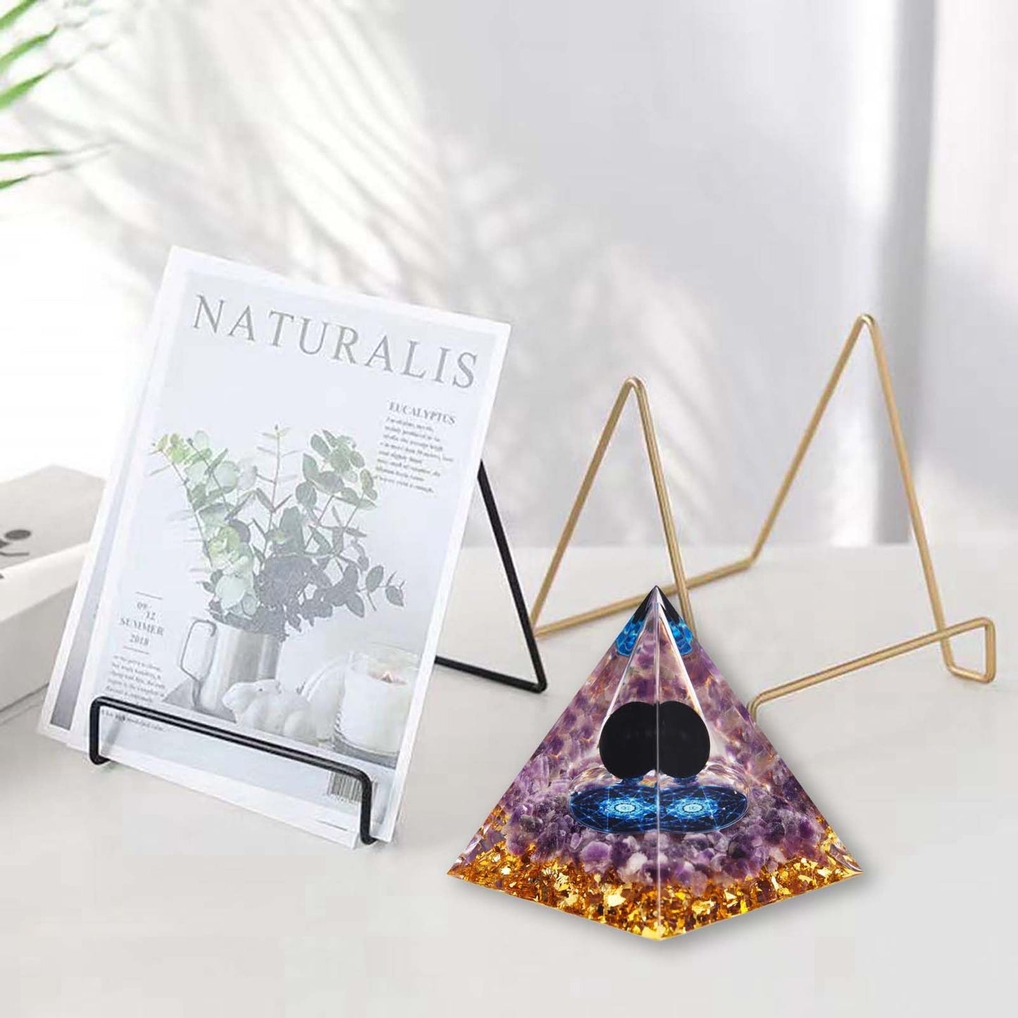 Crystal Pyramid, Obsidian & Amethyst Healing Crystal Pyramid Porstive Energy Generator, Natural Crystals Energy Pyramid for Attract Wealth Success and Lucky