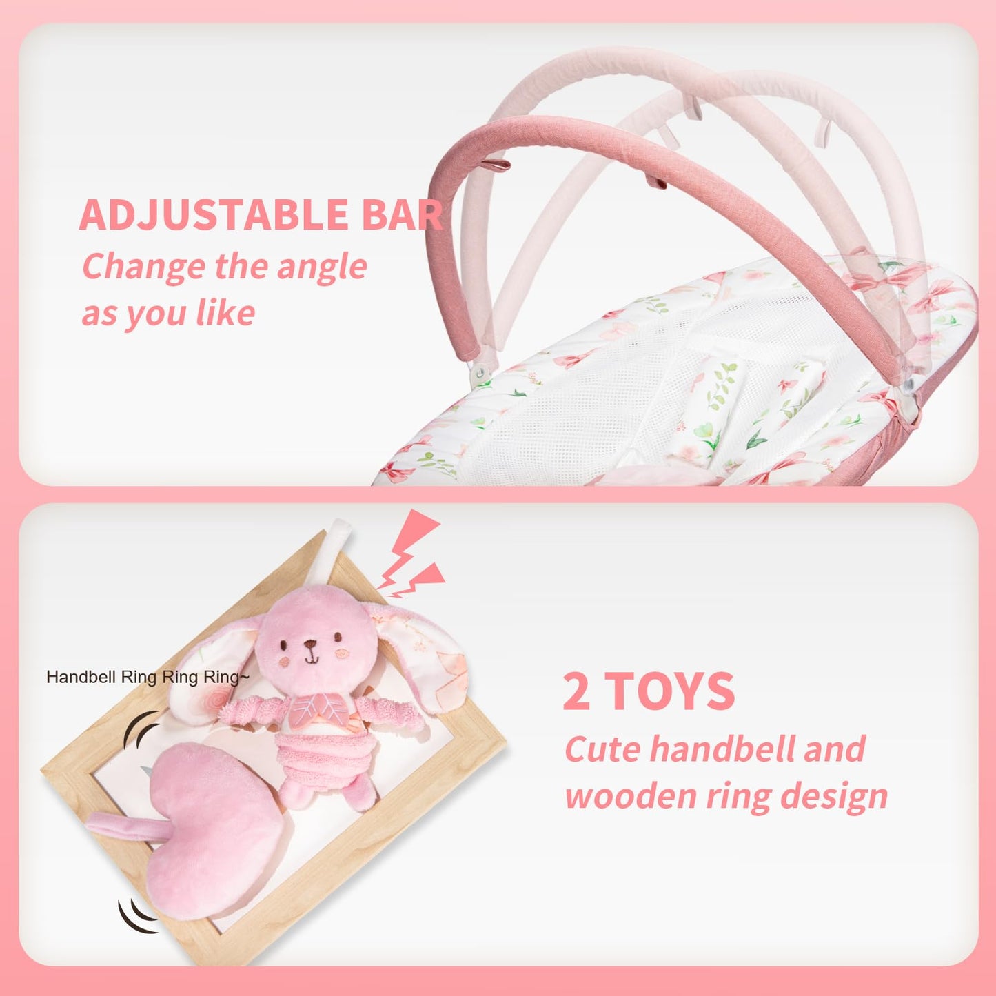 Baby Swing for Infants with 5 Swing Speeds, Portable Electric Baby Swing with Bluetooth, Remote Control & Touch Panel, 5-Point Harness, Indoor & Outdoor Use, Pink