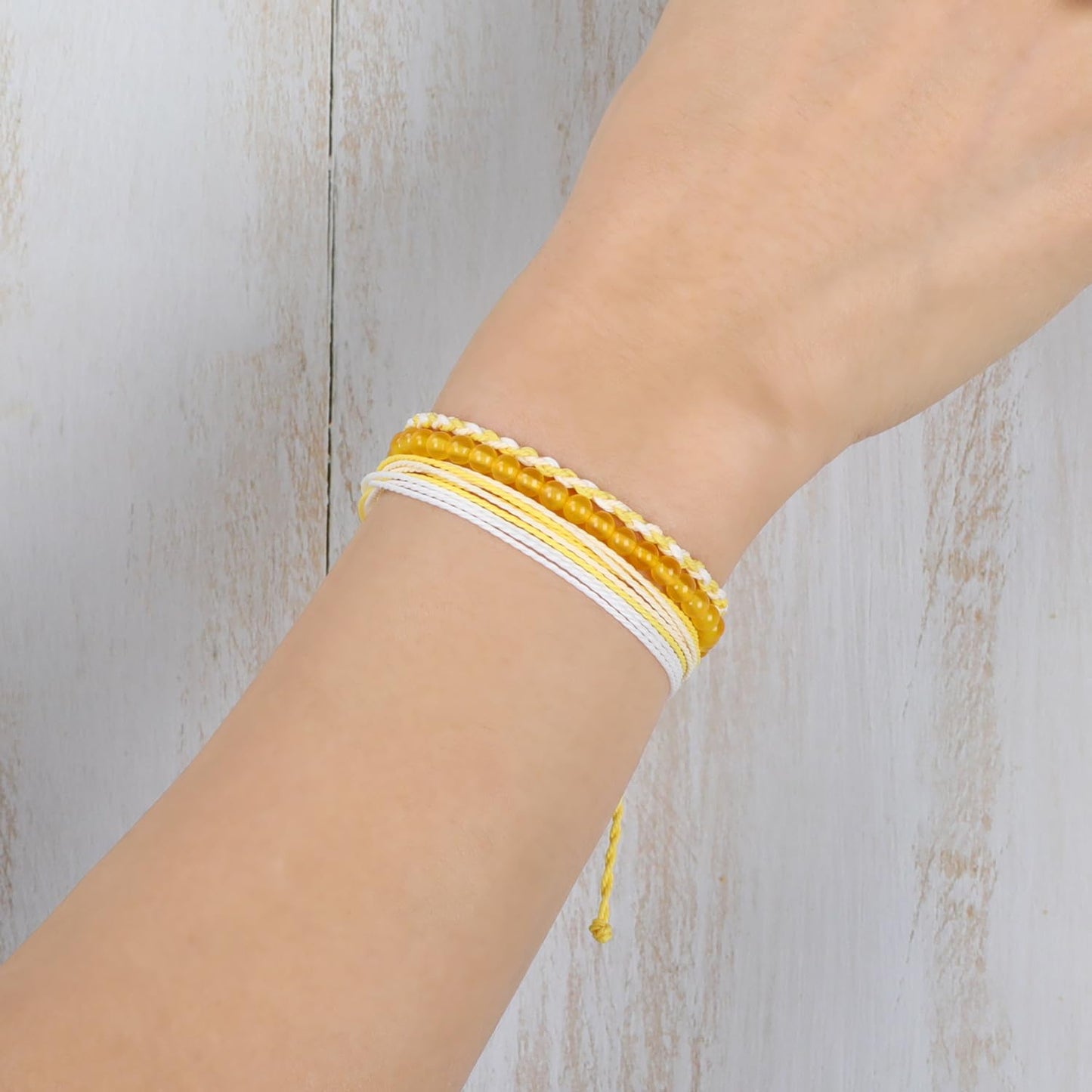 QOGIR Handmade Healing Bracelets,4mm Natural Yellow Agate Gem Stone Beads Bracelet for Men Women Gifts with 2PCS Size Adjustable Rope Bracelets